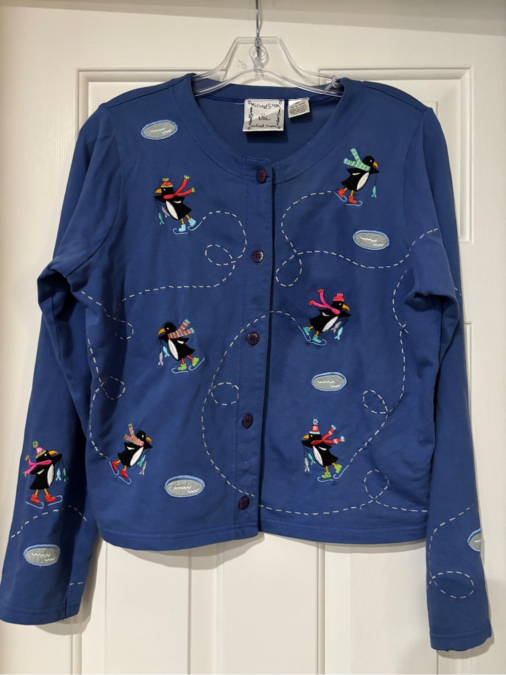 Michael Simon Lite Penguin Ice Skating Cardigan - Size Medium